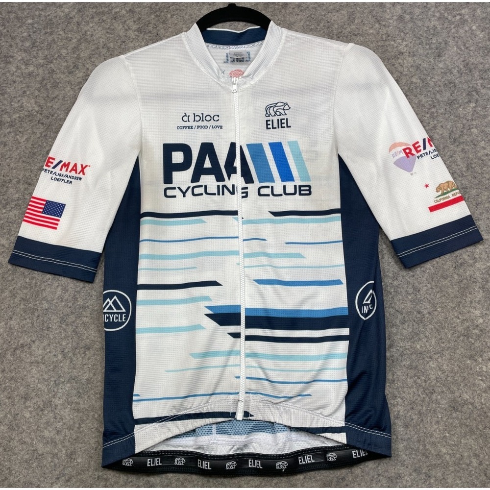 Eliel Cycling Jersey Mens M White Navy Blue PAA Club Short Sleeve Full Zip